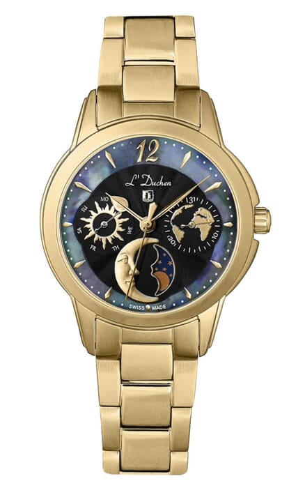 Женские часы L`Duchen Petit Celeste D 857.20.31, механизм кварцевый, циферблат черный, браслет нержавеющая сталь — Изображение 1